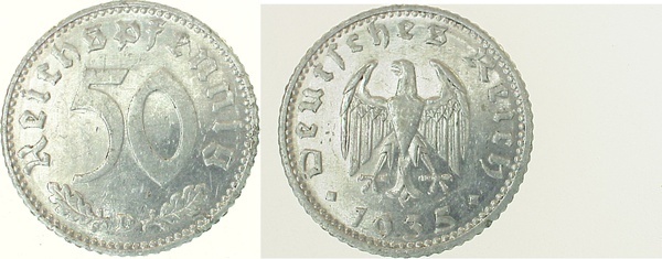 36835D~2.5 50 Pfennig  1935D ss/vz J 368  