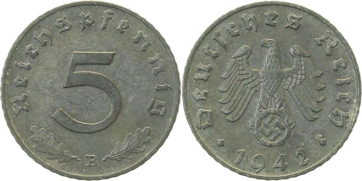 37042B~1.8 5 Pfennig  1942B vz+ schöne Patina J 370  