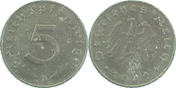 37042B~3.0 5 Pfennig  1942B ss J 370  