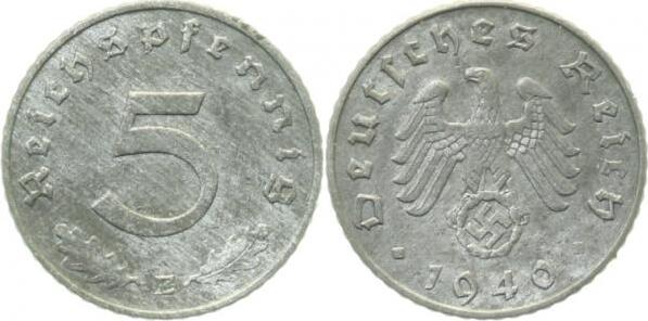 37042E~1.8 5 Pfennig  1942E vz+ J 370  