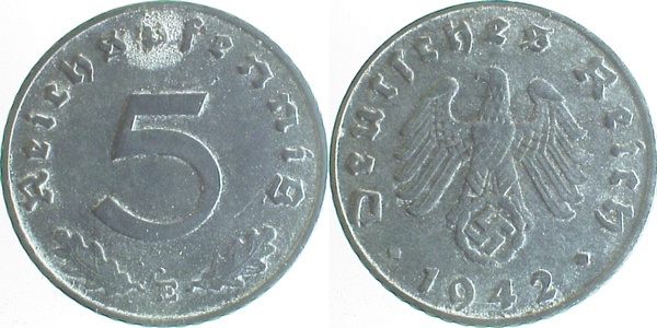 37042E~2.5 5 Pfennig  1942E ss/vz J 370  