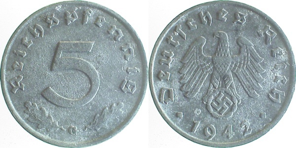 37042G~2.5 5 Pfennig  1942G ss/vz J 370  
