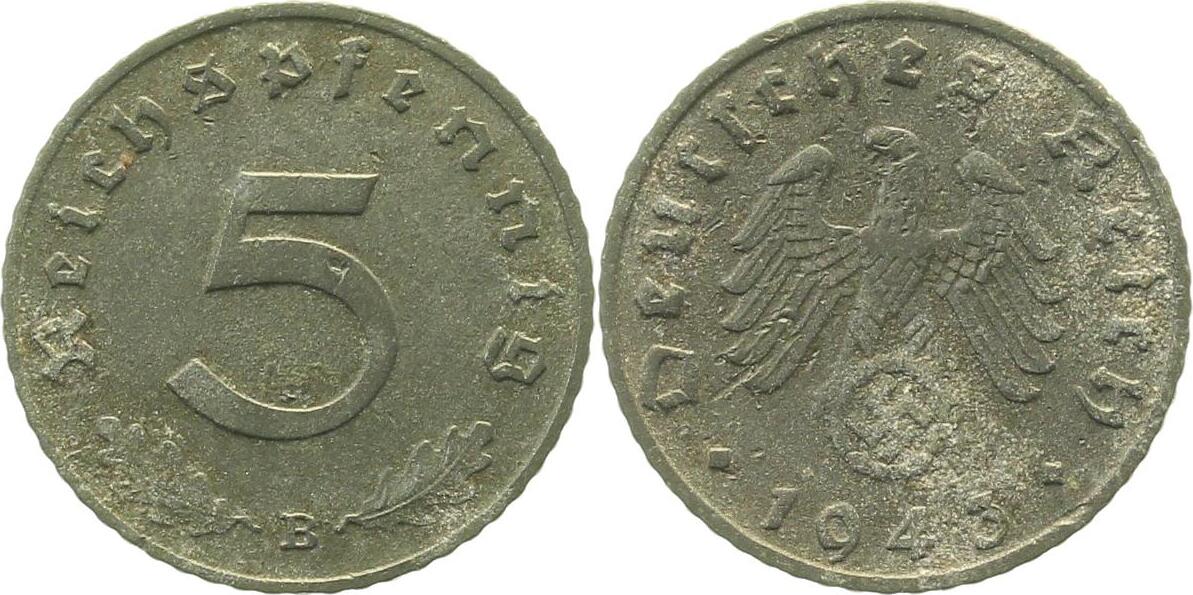 37043B~3.0 5 Pfennig  1943B ss J 370  