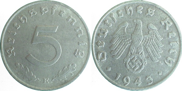 37043E~3.0 5 Pfennig  1943E ss J 370  