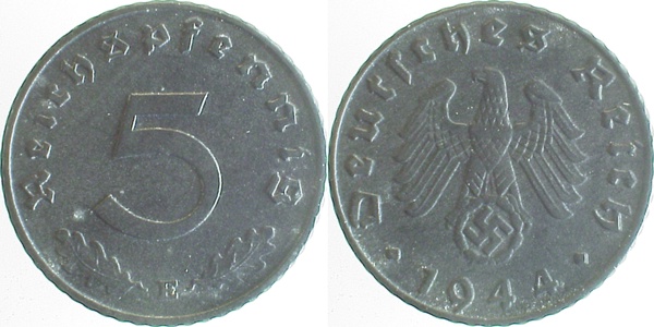 37044E~2.0 5 Pfennig  1944E vz J 370  