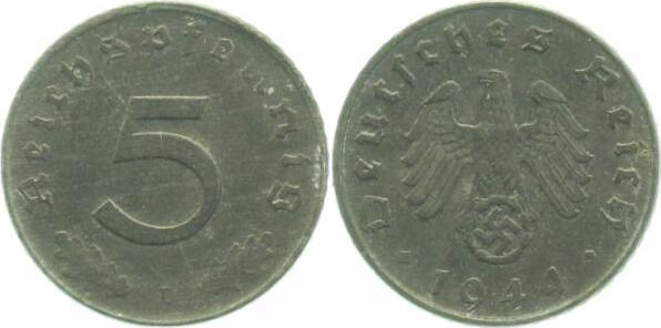 37044D~1.5 5 Pfennig  1944D vz/st J 370  
