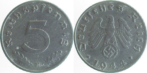 37044E~2.0 5 Pfennig  1944E vz J 370  