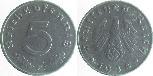 37044E~2.5 5 Pfennig  1944E ss/vz J 370  
