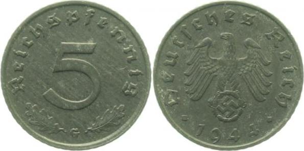 37044G~1.5-H 5 Pfennig  1944G f.prfr J 370  