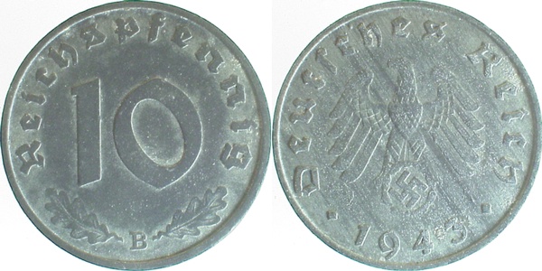 37143B~2.5 10 Pfennig  1943B ss/vz J 371  
