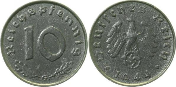 37144G~1.5b 10 Pfennig  1944G vz/stgl minimale Löcherchen J 371  