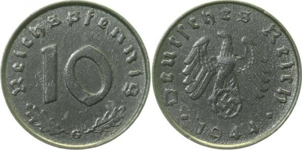 37144G~1.5b 10 Pfennig  1944G vz/stgl minimale Löcherchen J 371  