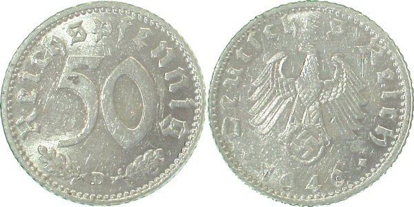 37240D~1.8b 50 Pfennig  1940D vz+/min.Korr.Fleck J 372  