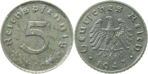 37447A~2.5 5 Pfennig  1947A ss/vz J 374  