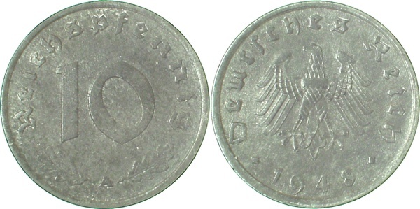 37548A~2.0 10 Pfennig  1948 ohne Mzz. vz / all. Besatzung, sehr selten J 375  