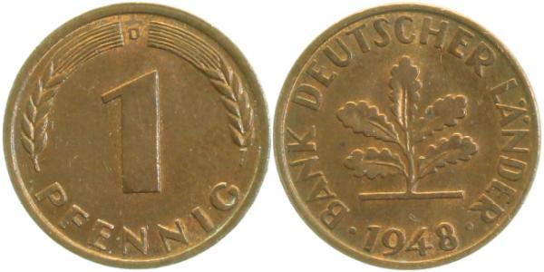 37648D~2.0 1 Pfennig  1948D vz J 376  