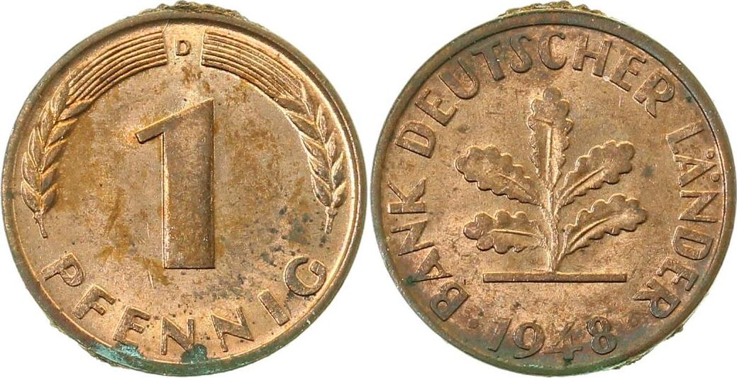 37648D~1.2b 1 Pfennig  1948D bfr. etwas fleckig J 376  