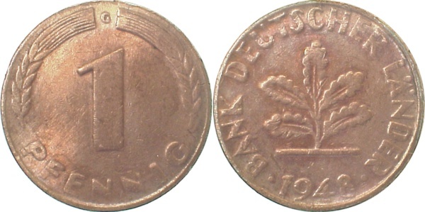 37648G~2.5 1 Pfennig  1948G ss/vz J 376  