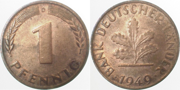 37649D~1.5 1 Pfennig  1949D vz/st J 376  