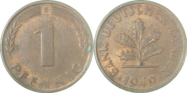 37649G~1.8 1 Pfennig  1949G vz+ J 376  