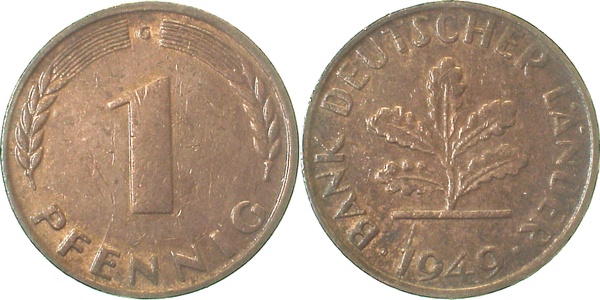 37649G~2.0 1 Pfennig  1949G vz J 376  