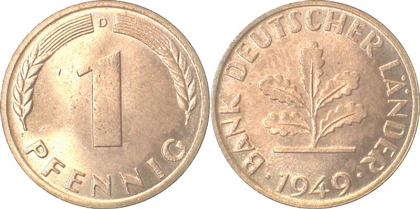 37649D~1.0a 1 Pfennig  1949D st/RS:Erstabschlag J 376  