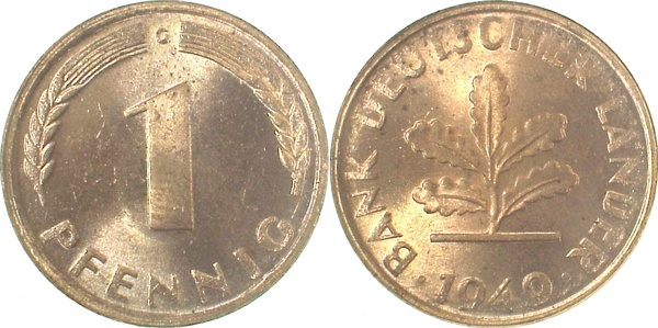 37649G~1.1 1 Pfennig  1949G bfr/stgl J 376  