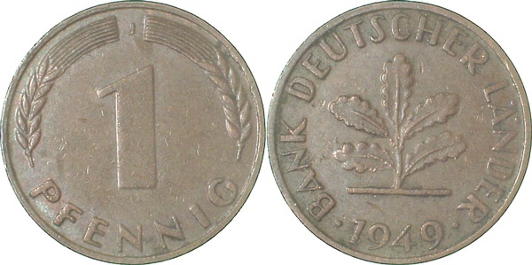 37649J~2.5 1 Pfennig  1949J Variante ss/vz J 376  