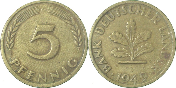37749G~2.5 5 Pfennig  1949G ss/vz J 377  
