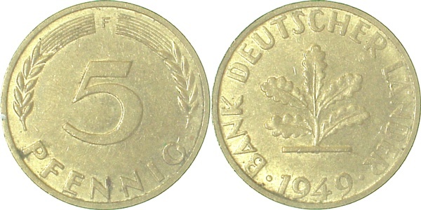 37749F~1.5 5 Pfennig  1949F f.bfr J 377  