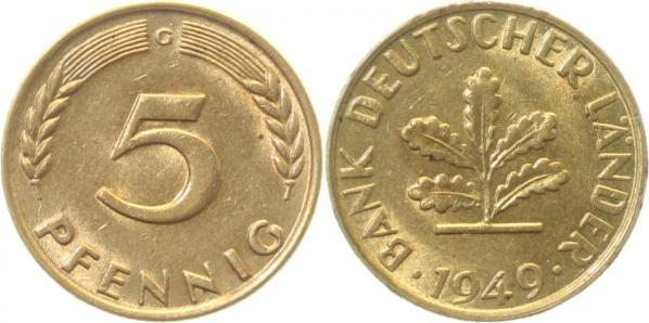 37749G~1.3b 5 Pfennig  1949G bfr/f.bfr zaponiert J 377  