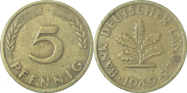 37749G~2.5 5 Pfennig  1949G ss/vz J 377  