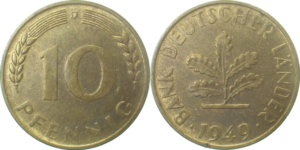 37849D~1.2b 10 Pfennig  1949D bfr 1V1 J 378  