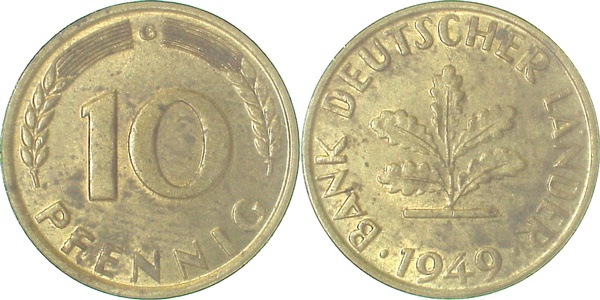 37849G~1.5 10 Pfennig  1949G vz/stgl J 378  