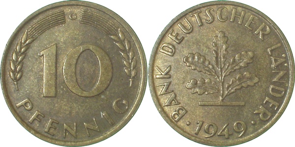 37849G~2.0v 10 Pfennig  1949G Nbg.3.1 dünnes Mzz.!! Nbg 3.1  