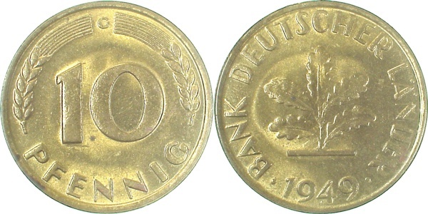 37849G~1.1 10 Pfennig  1949G bfr/stgl J 378  