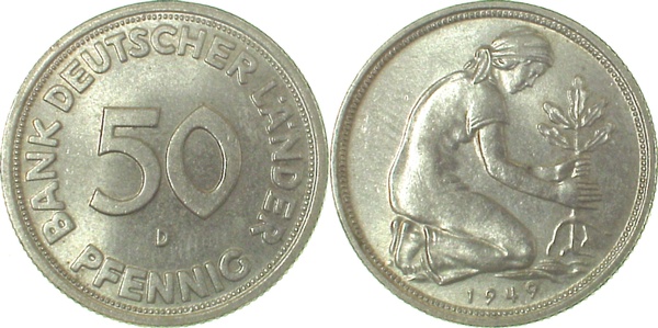 37949D~1.1v 50 Pfennig  1949D Variante bfr/st Ngb.1.2  