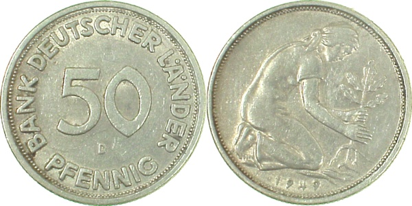 37949D~2.5v 50 Pfennig  1949D Variante ss/vz Ngb.1.2  