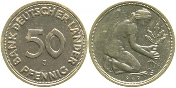 37949J~1.2b 50 Pfennig  1949J bfr minimale Fleckchen J 379  