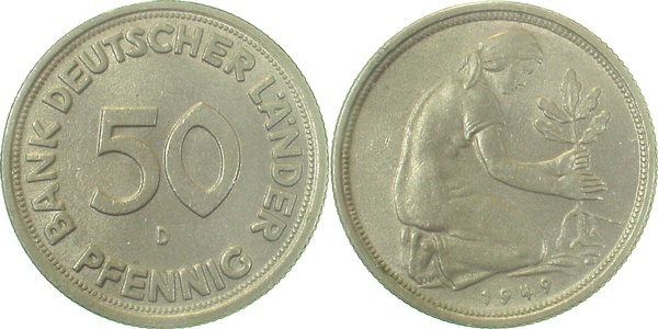 37949D~1.2v 50 Pfennig  1949D Variante bfr Ngb.1.1  