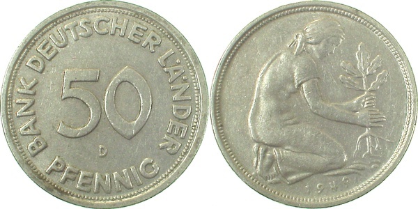 37949D~2.0 50 Pfennig  1949D vz J 379  