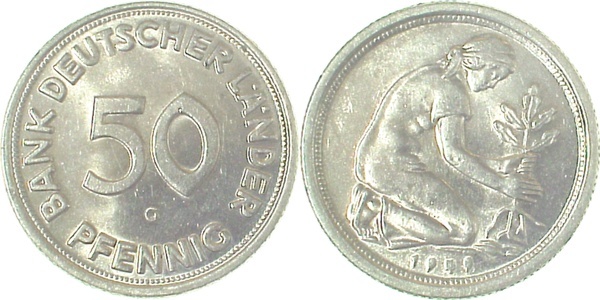 37949G~1.5 50 Pfennig  1949G vz/bfr J 379  
