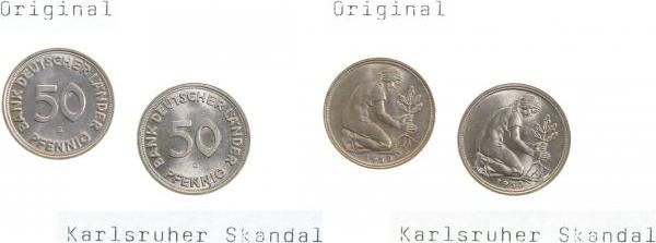 37950G~1.0-2 50 Pfennig  50G BDL st.original & 50 Pfennig  BDL Karlsruher Skandal stgl! RRR J 379  