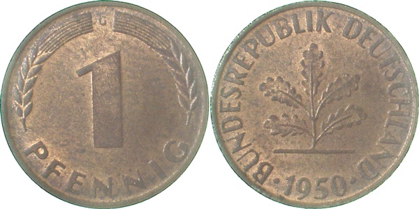 38050G~1.1 1 Pfennig  1950G bfr/stgl J 380  