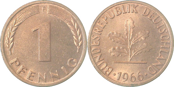 38066F~1.1a 1 Pfennig  1966F bfr/stgl Erstabschlag (EA)! ! J 380  