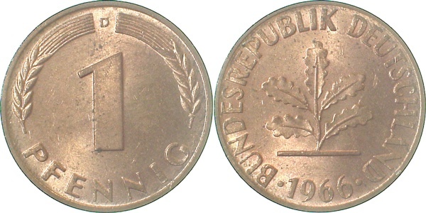 38066D~1.1 1 Pfennig  1966D bfr/stgl J 380  