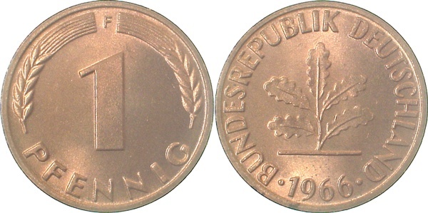 38066F~0.9 1 Pfennig  1966F stgl fein J 380  