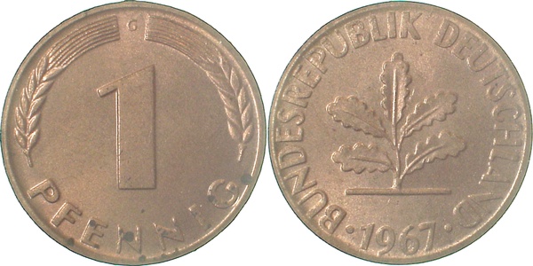 38067G~0.9 1 Pfennig  1967G stgl.fein!! J 380  