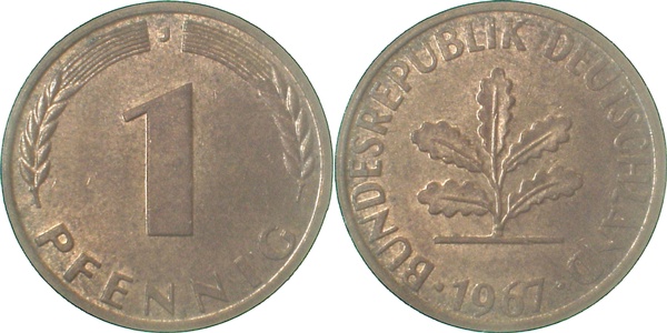 38067J~1.1 1 Pfennig  1967J bfr/stgl J 380  