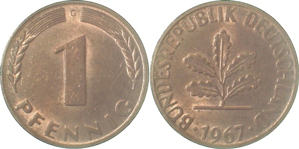38067G~1.5 1 Pfennig  1967G f. bfr J 380  